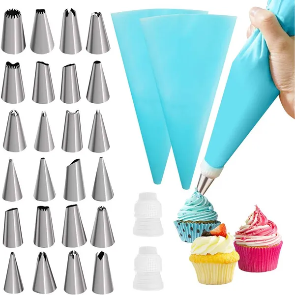 24 Pçs Conjunto De Saco De Confeiteir+ 3 Pçs Espátula Decorativa Artigos de Cozinha
