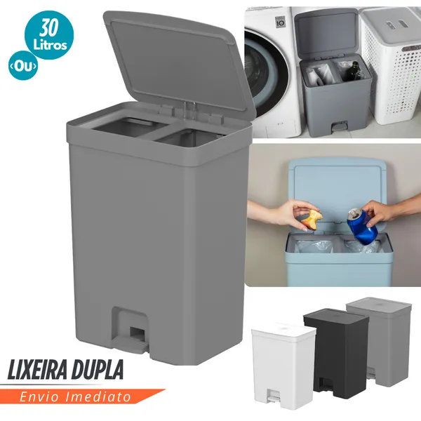 Lixeira de Pedal Trium 30L Duplo Compartimento Lixo Inteligente C/Sacos invisibilizados visual limpo