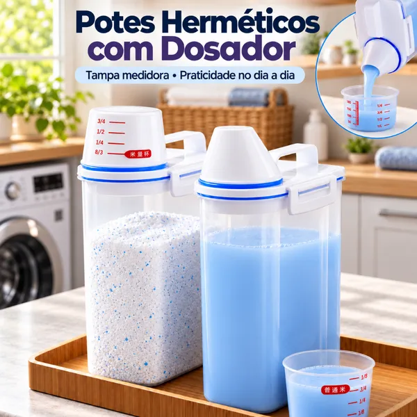 Kit 2 Unids Dispenser Organizador Lavanderia 2,5 Litros Pote Amaciante Sabão em Pó Lavanderia
