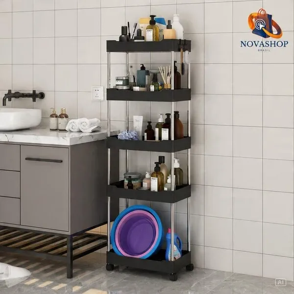 Organizador Móvel Com 4 Prateleiras Para Diversos Itens Com Rodinha