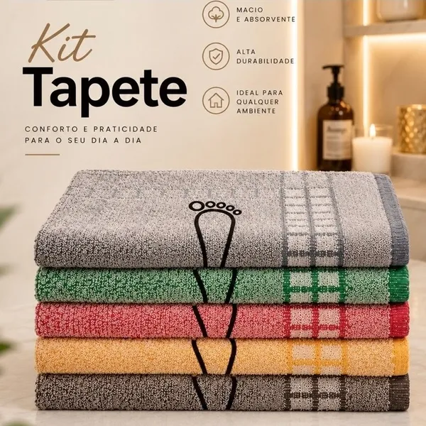 Kit 3 ou 6 Tapete De Banheiro 45x70cm Pezinho Piso Luxo Atoalhado 100% Algodão Premium