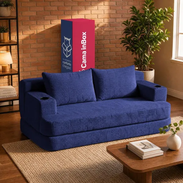 Sofá Cama Nami. 1,50m Xpand Tech Tecido Velourê Cama inBox