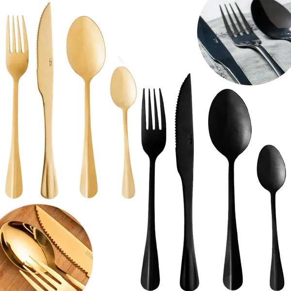 Faqueiro 24 peças Positano dourado e preto Lyor
