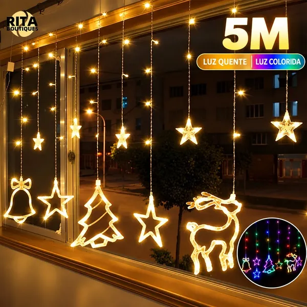 Decoração De Natal Pisca Pisca E Cascata Cordão De Luzes LED Estrelas Cortinas De Luz Enfeites Para Árvore de Natal