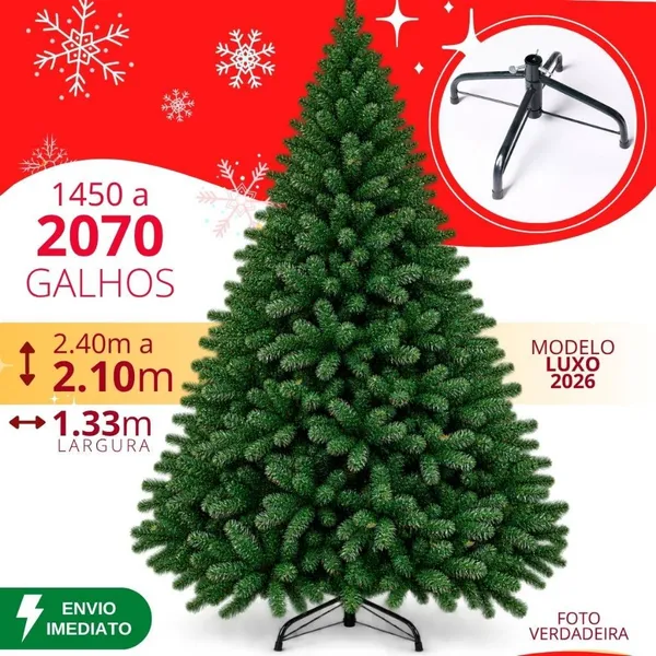Árvore de Natal 210 cm a 240cm 1450 a 2070 Galhos Verde Super Cheia Grande Luxo Decoração de Natal 2026