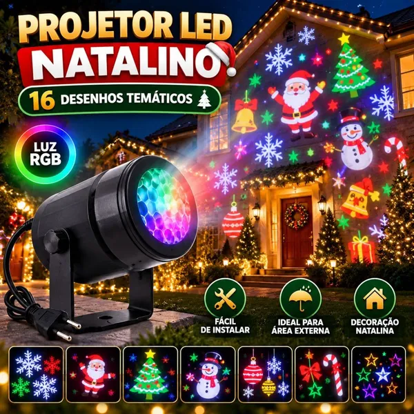 Projetor LED Natalino 16 Desenhos de Natal Luzes Decoração Natalinos Projeção 3D Casa Jardim Festas Parede