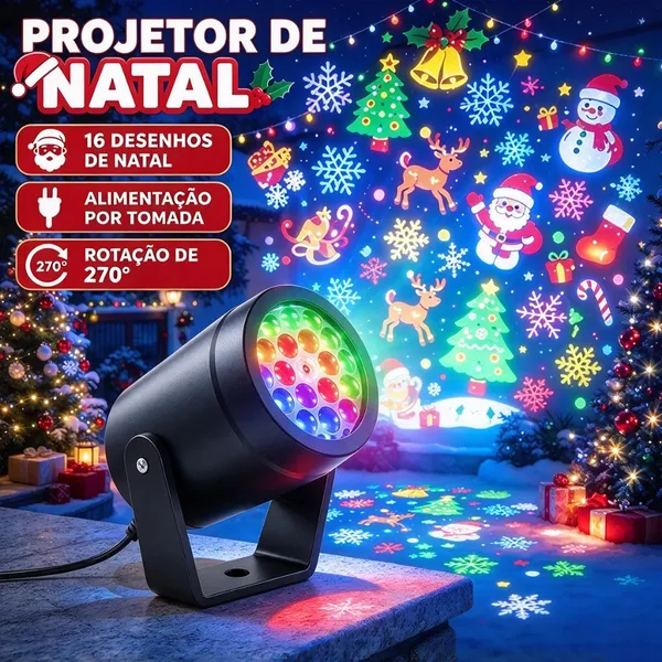 Projetor Natalino Refletor Luzes de Natal Com 16 Desenhos 3D A Laser Decorativo Bivolt Portátil