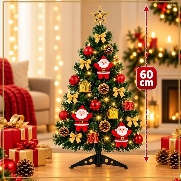 Árvore De Natal 60cm + 37 Enfeites Decorada Kit VERDE / NEVADA