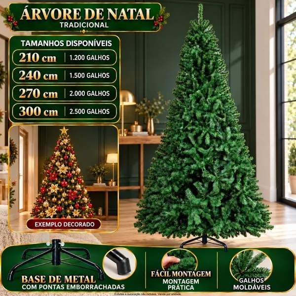 Árvore De Natal 300cm 2500 Galhos Pinheiro Tradicional Tamanho 2.1/2.4m/2.7m Luxo Cheia Decoração LuvinCo
