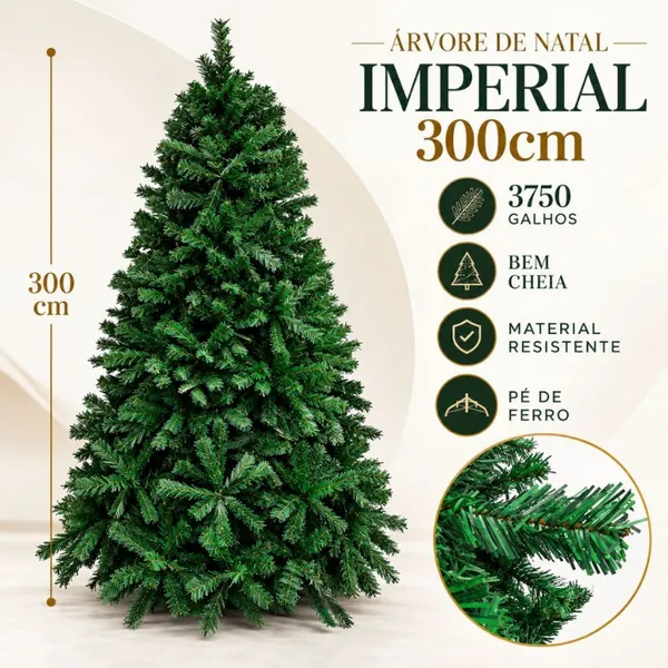 Árvore de Natal Imperial 300cm com 3750 Galhos Pé de Ferro