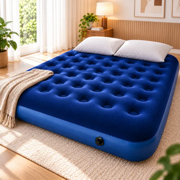 Colchão Inflável Casal 191x137x22cm Aveludado 200kg Camping Ômega