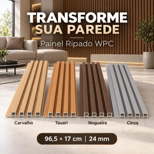 Kit Painel Ripado WPC 96,5x17cm 24mm Revestimento de Parede Amadeirado para Sala e Quarto